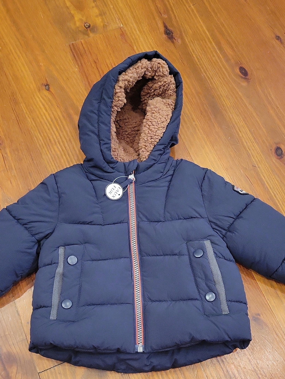 Rothschild Navy Puffer Jacket with Brown Sherpa Hood